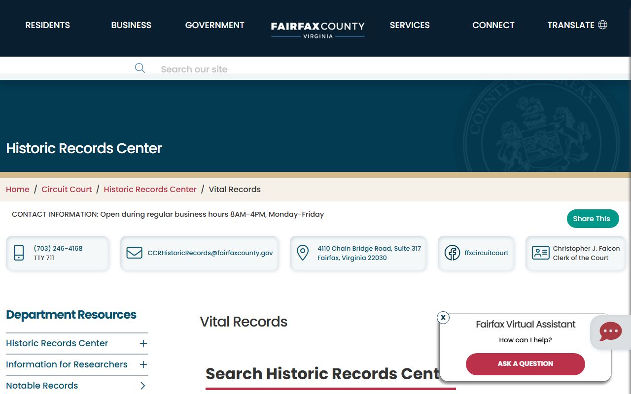 Fairfax County Circuit Court Historic Records Center - Birth and Death Registers