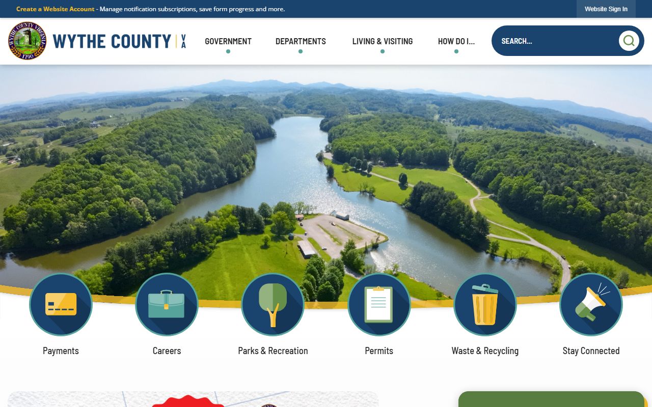 Wythe County government website showing birth records resources