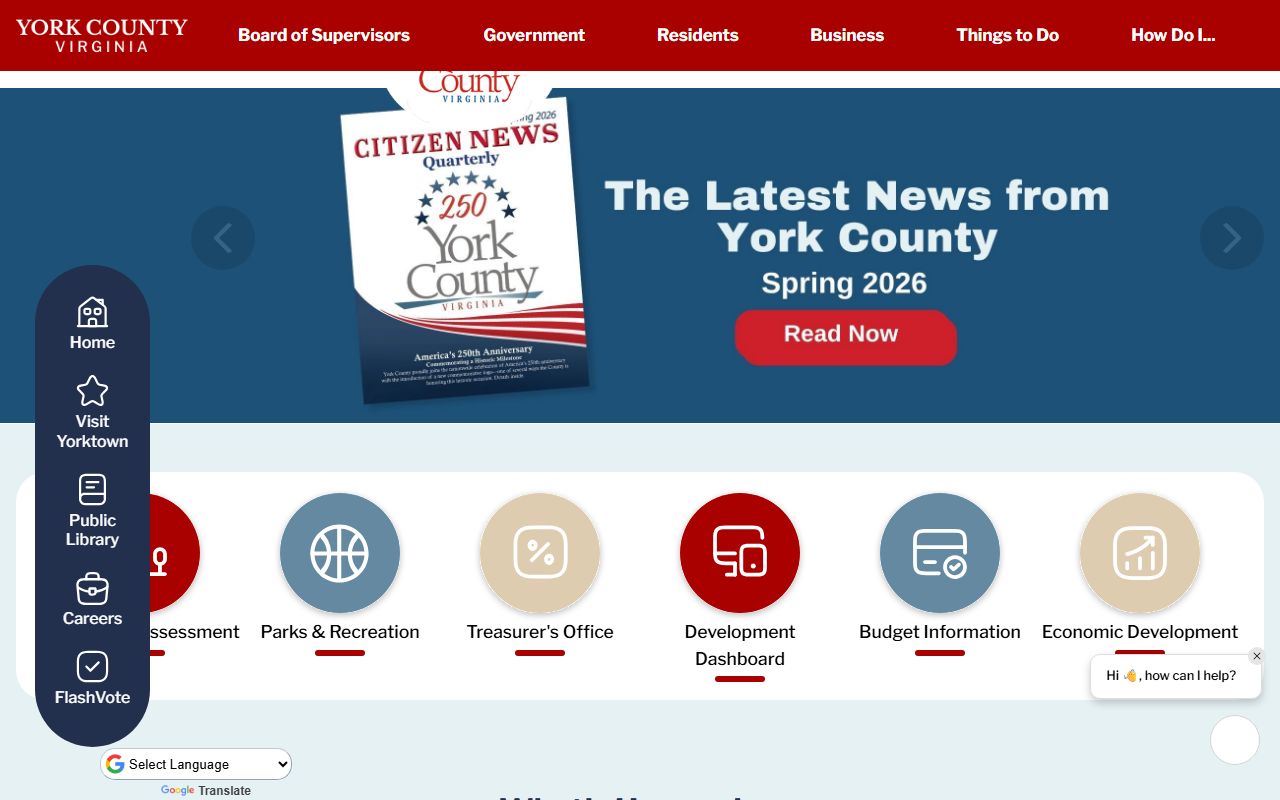 York County government website showing birth records and circuit court clerk information