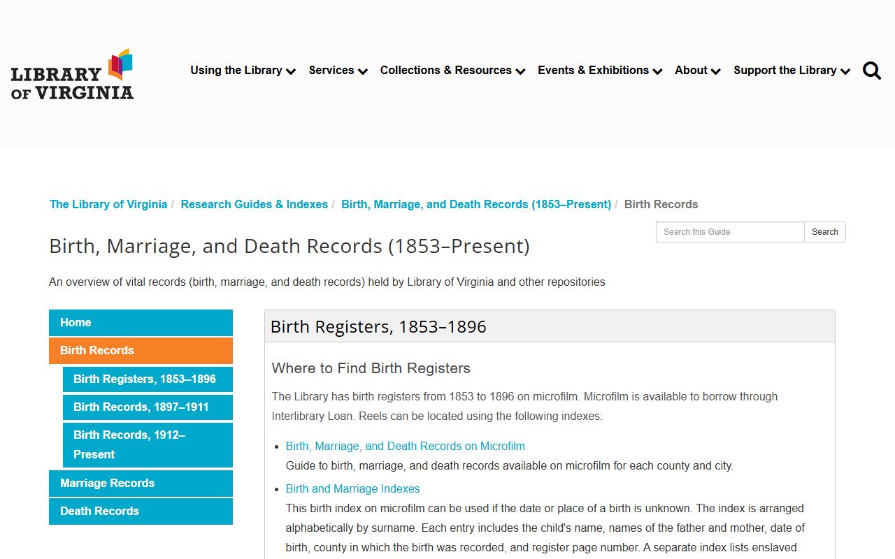 Library of Virginia Birth Records Historical Guide