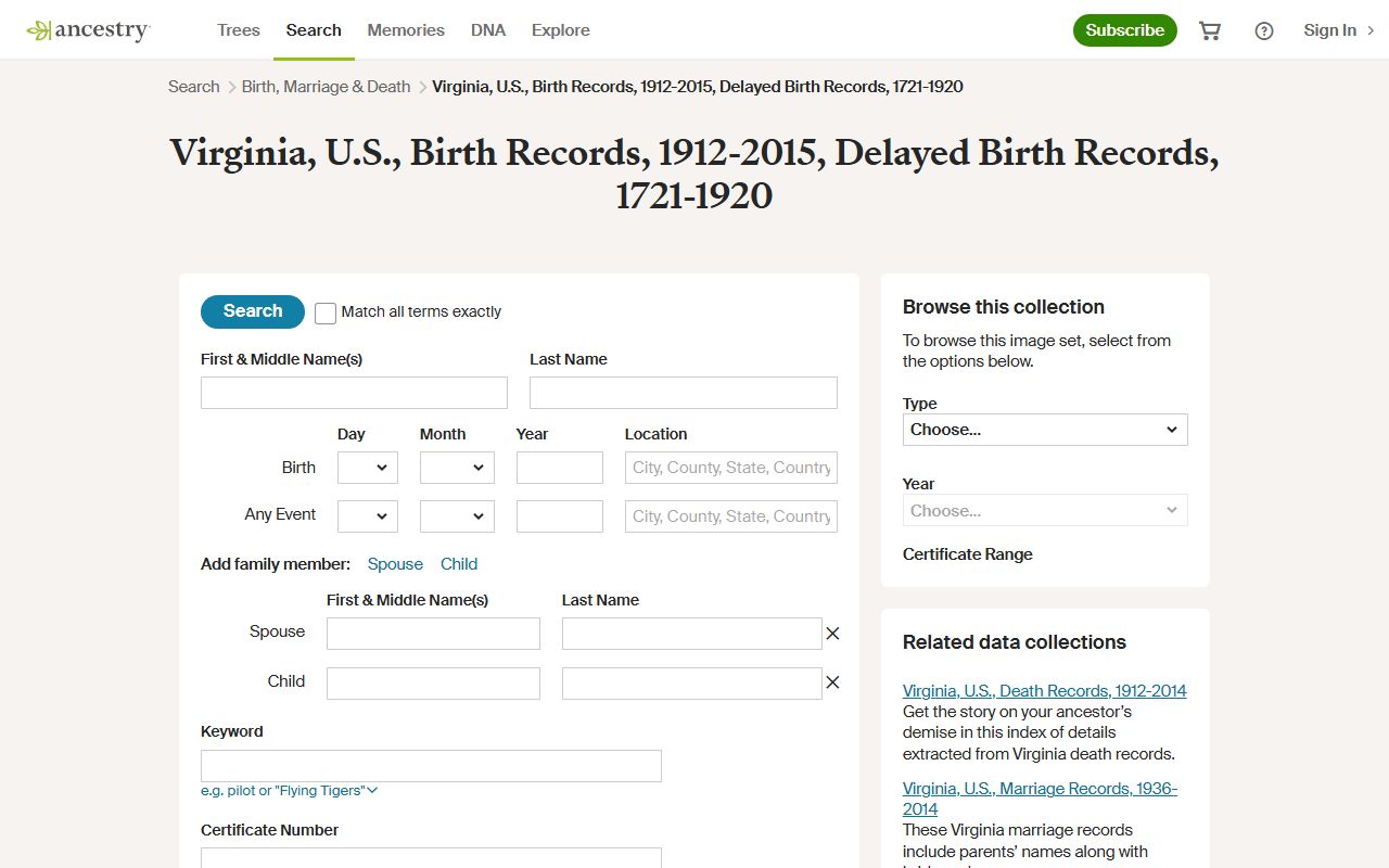 Ancestry Virginia Birth Records Database