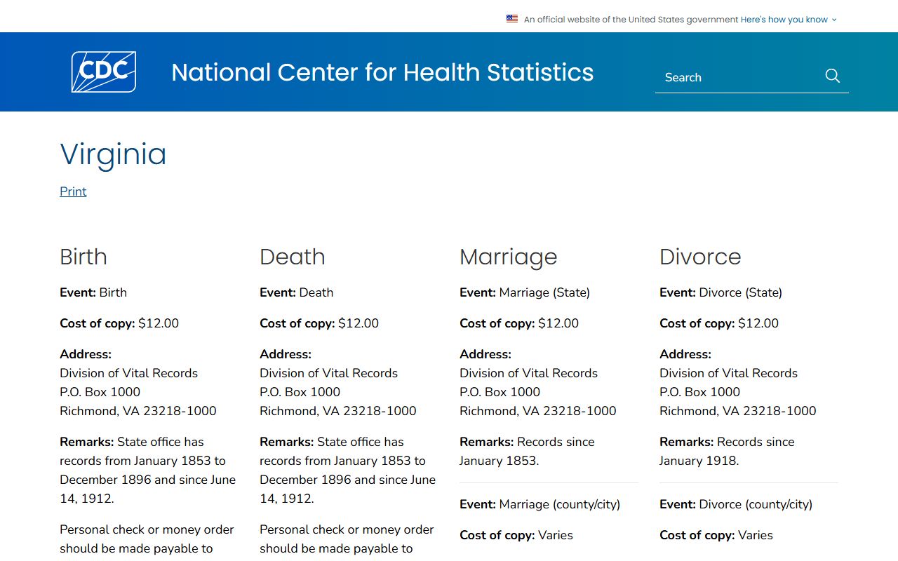 CDC Virginia Birth Records Access Requirements